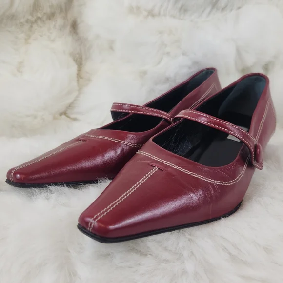 Crimson Kitten Heels w/ Button Strap